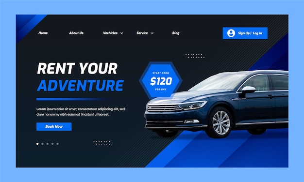 Free Vector car rental service landing page template