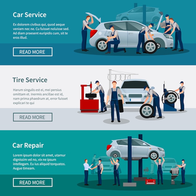 Car repair services banner set 