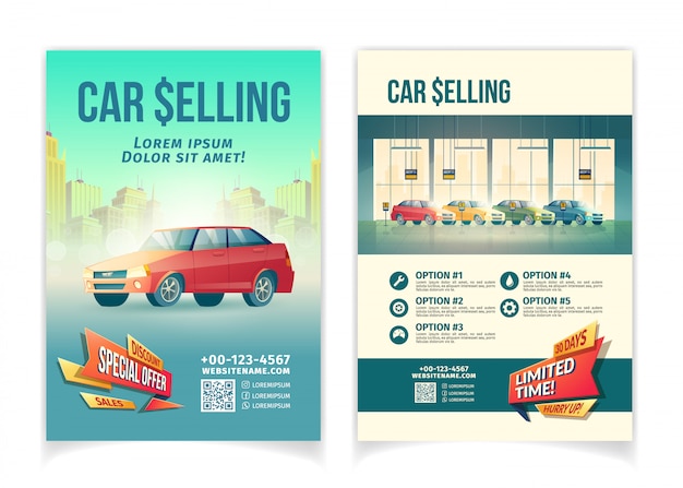 Free Vector car selling limited time special offer cartoon advertising flyer, promotional poster template