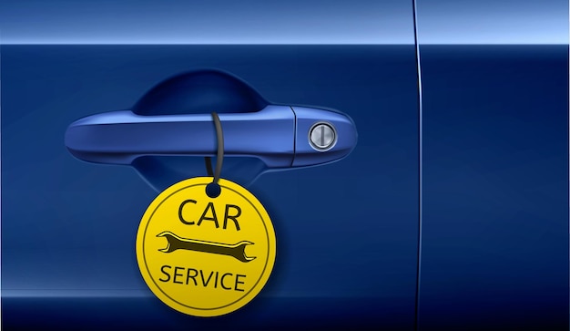 Free Vector car service ad banner door handle with yellow tag