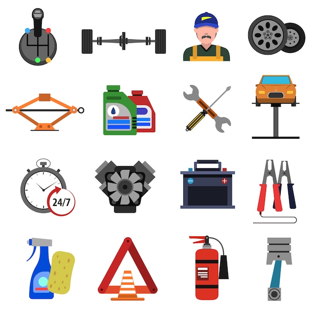 Free Vector car service icons flat set