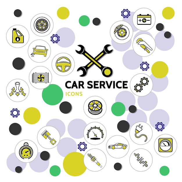 Car service line icons collection with motor oil automobile wrenches gears and automotive parts in