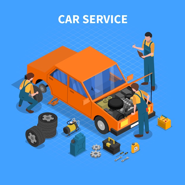 Car Service Work Process Isometric