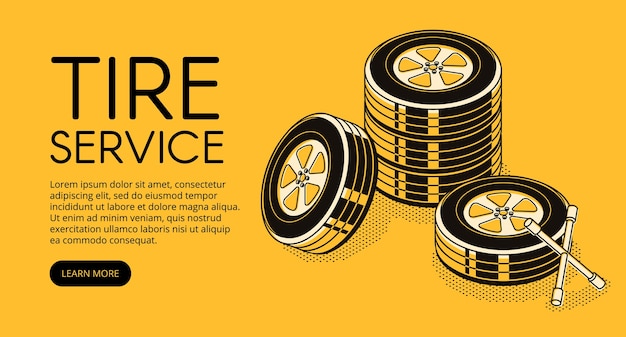 Free Vector car tire service illustration for automotive repair station advertisement for pumping 