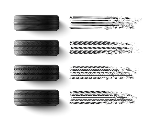 Free Vector car tires with different protector tread patterns realistic monochrome set isolated on white background vector illustration