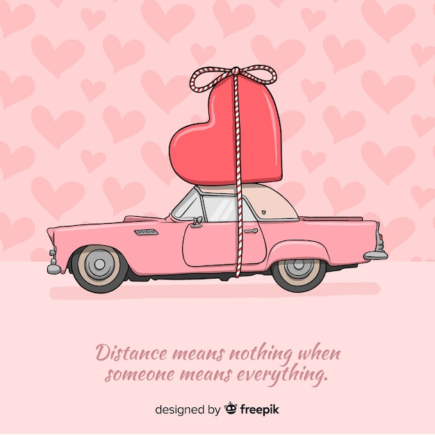 Car transporting heart valentine background