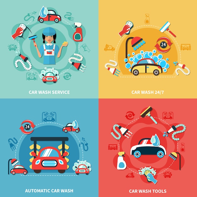 Free Vector car wash compositions set