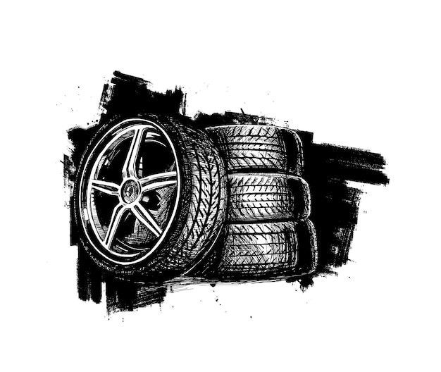 Car wheel tire poster design Hand Drawn Sketch Vector illustration