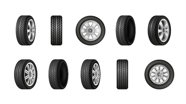 Free Vector car wheels with different protector tread patterns realistic monochrome set isolated on white background vector illustration