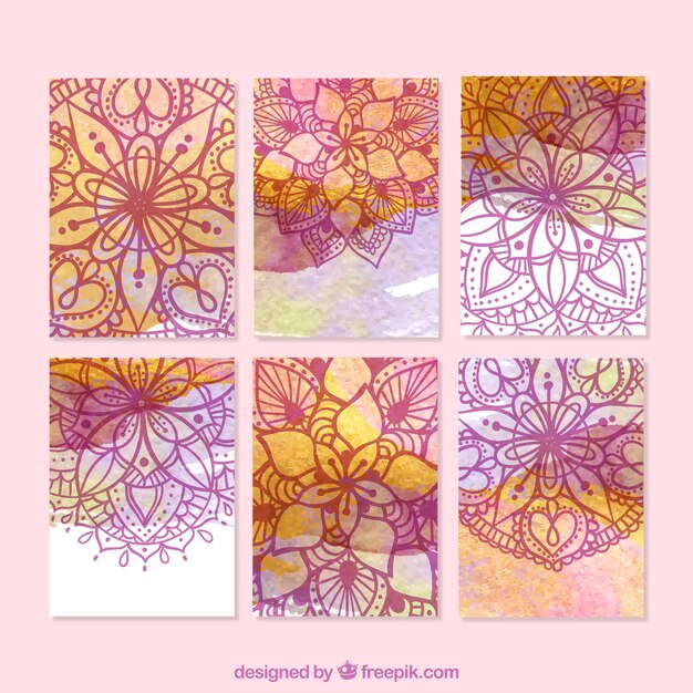 Card collection with watercolor mandala design