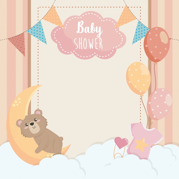 Card of cute bear with label and balloons