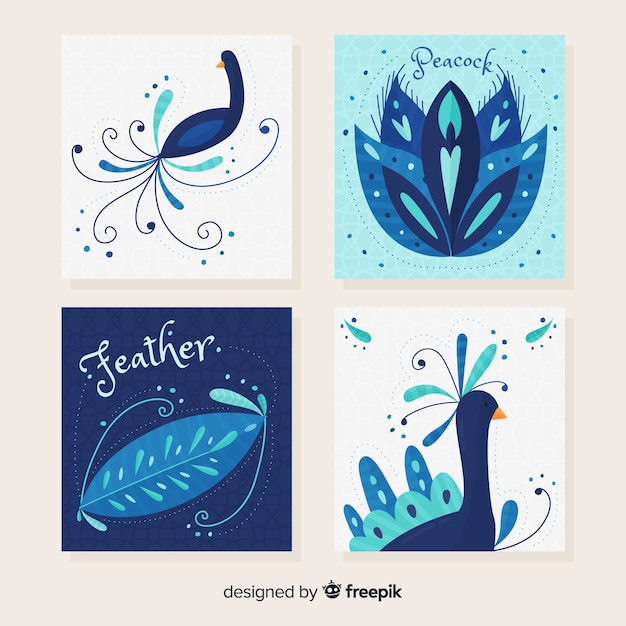 Free vector card set with elegant peacock designs