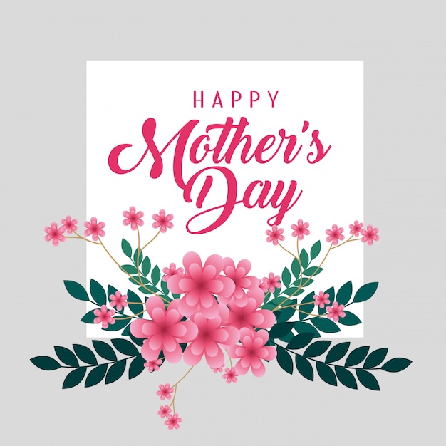 Free vector card with flowers and branches leaves to happy mothers day