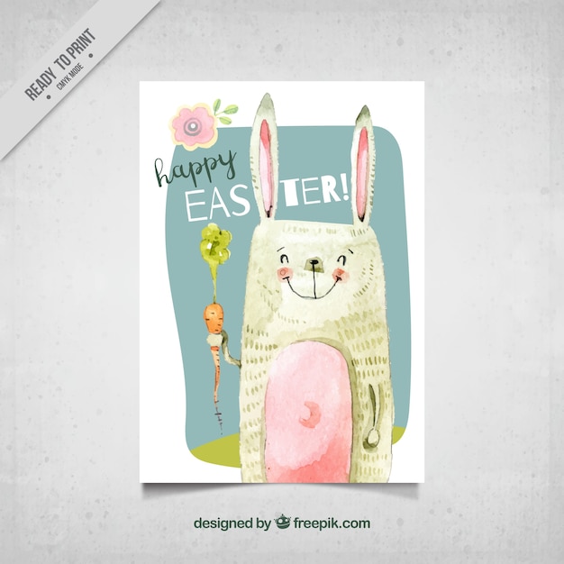 Free Vector card with lovely easter day watercolor bunny