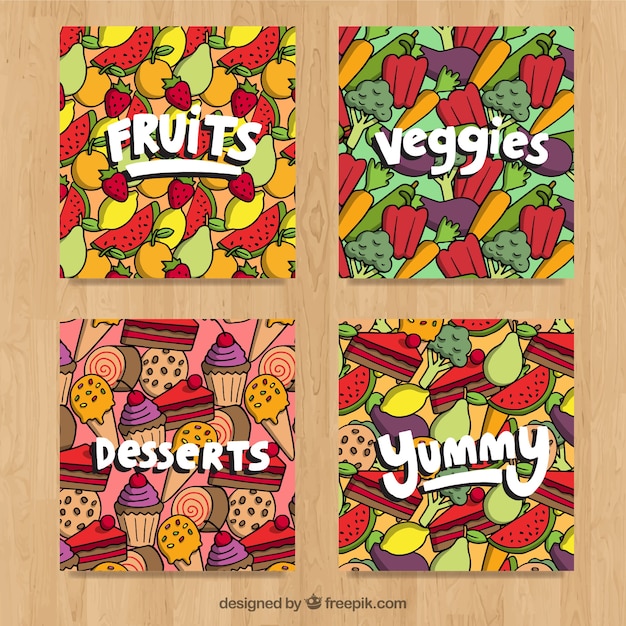 Free Vector cards collection with different food