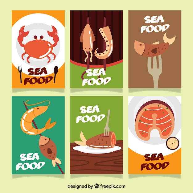 Free Vector cards collection with different food