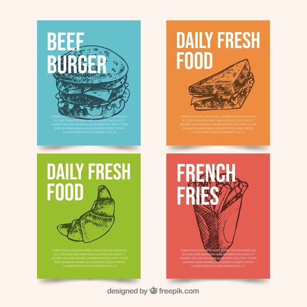 Free Vector cards collection with fast food