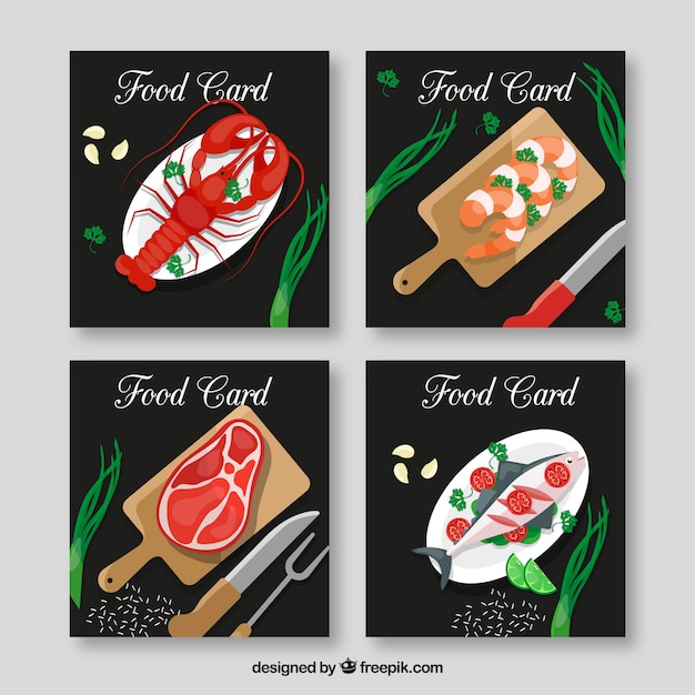 Cards collection with food