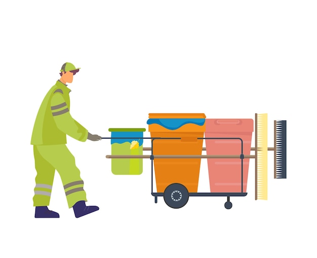 Free Vector caretaker in uniform with equipment for streets cleaning flat