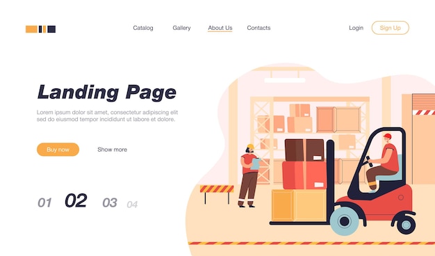 Free vector cargo staff in warehouse interior. landing page template