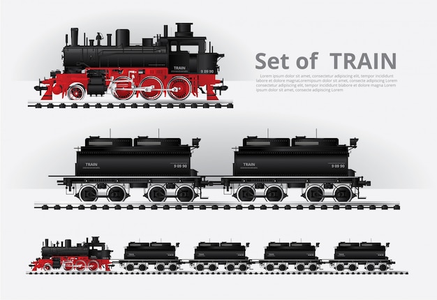 Cargo train on a rail road template