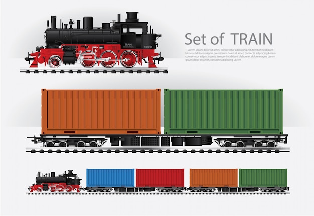 Cargo train on a rail road Vector illustration