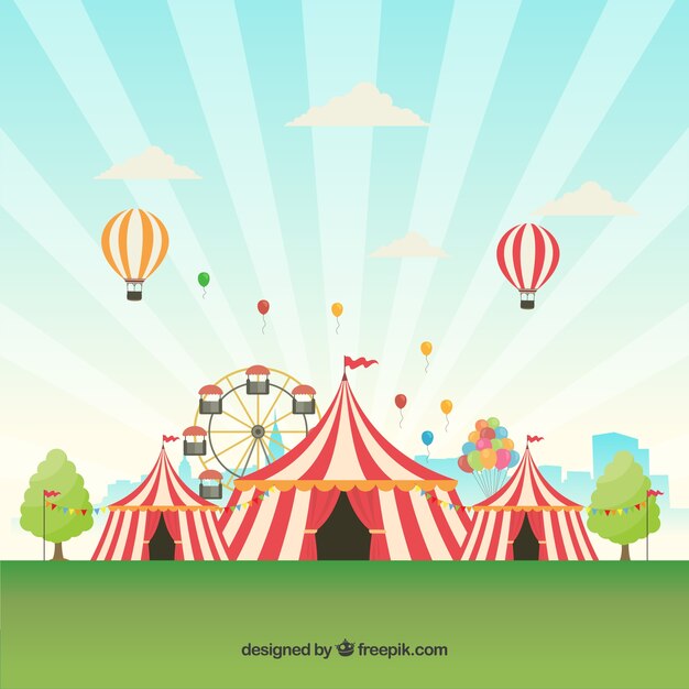 Carnival background design with tents and balloons