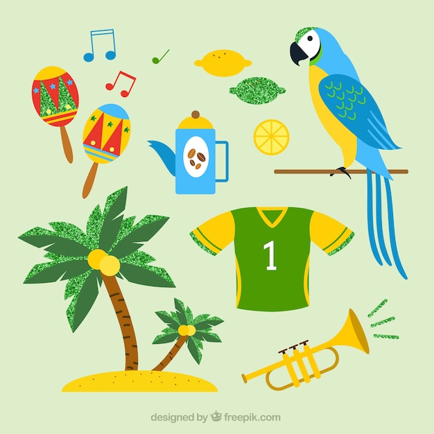 Carnival elements of brazil in flat design set