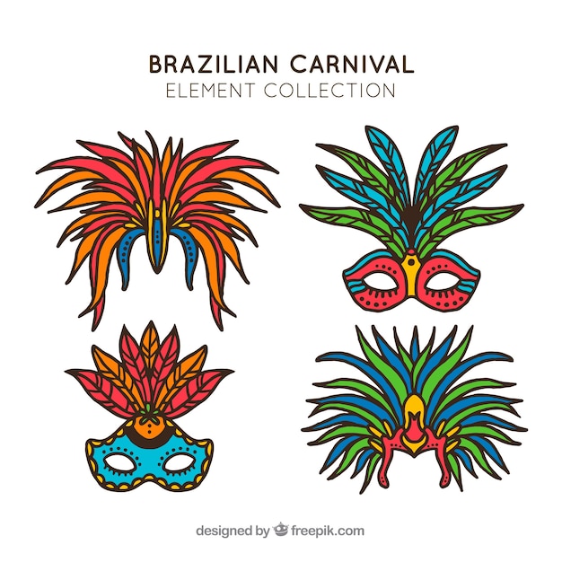 Carnival elements collection with feathers