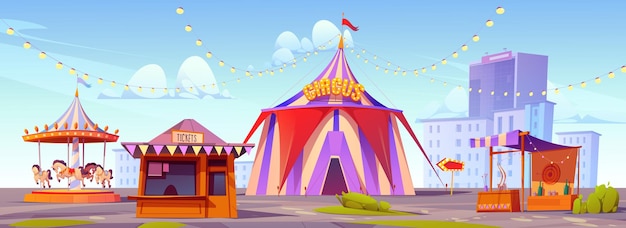 Free Vector carnival fun fair amusement park with circus tent