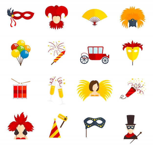 Free Vector carnival icons set flat