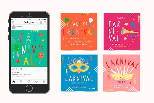 Free Vector carnival party instagram post collection