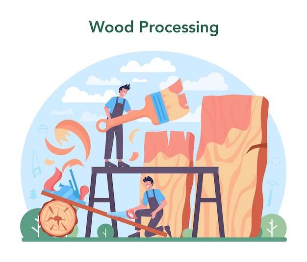 Free Vector carpenter concept woodworker processing woodblock builder working with wood making constructions joinery and carpenry workshop isolated vector illustration