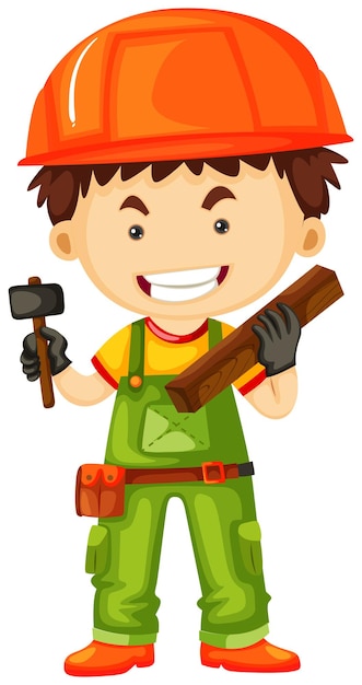 Carpenter holding hammer and wood