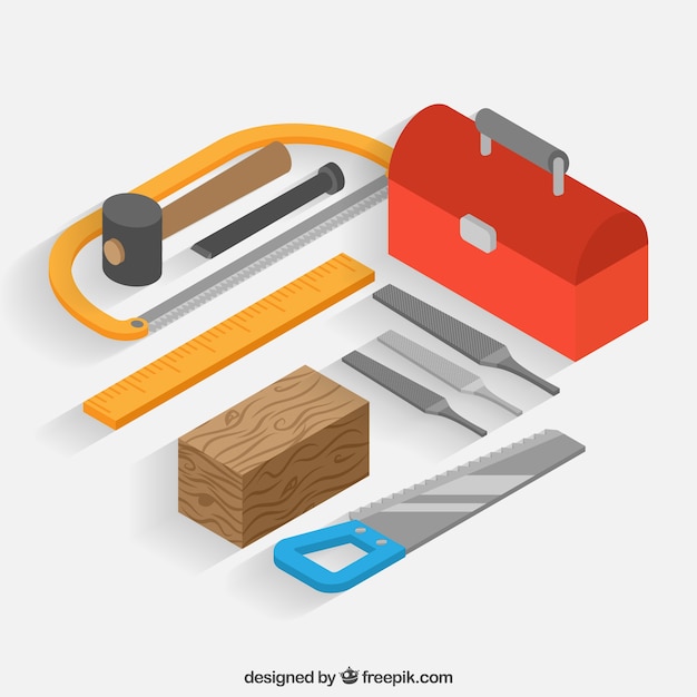 Free vector carpenter's tools with isometric style