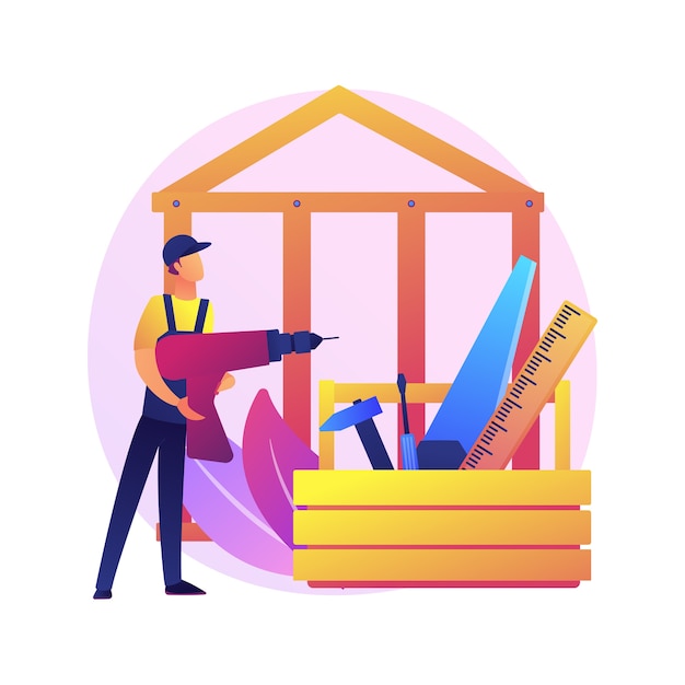 Free Vector carpenter services abstract concept   illustration. building maintenance and home renovation, furniture repair, wooden partition, custom cabinets, window frame, woodwork