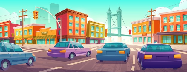 Free vector cars driving at highway rear view on cityscape