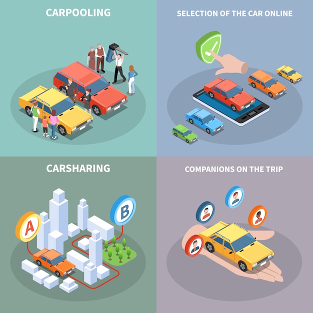 Free Vector carsharing concept illustration set with car selection symbols isometric isolated