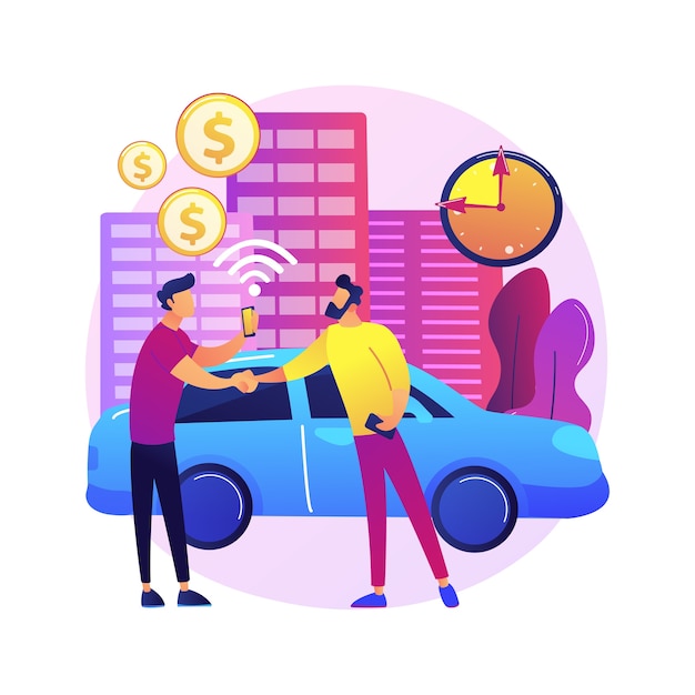 Free Vector carsharing service abstract concept  illustration. rental service, short term rent, carsharing application, ride application, hiring a car peer to peer, hourly payment .