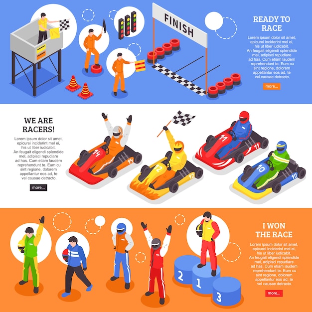 Free vector cart racers horizontal banner set