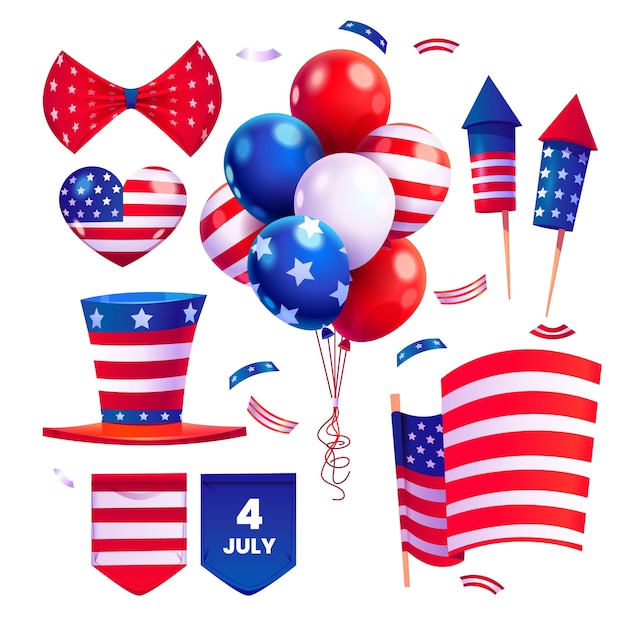 Cartoon 4th of july - independence day elements collection