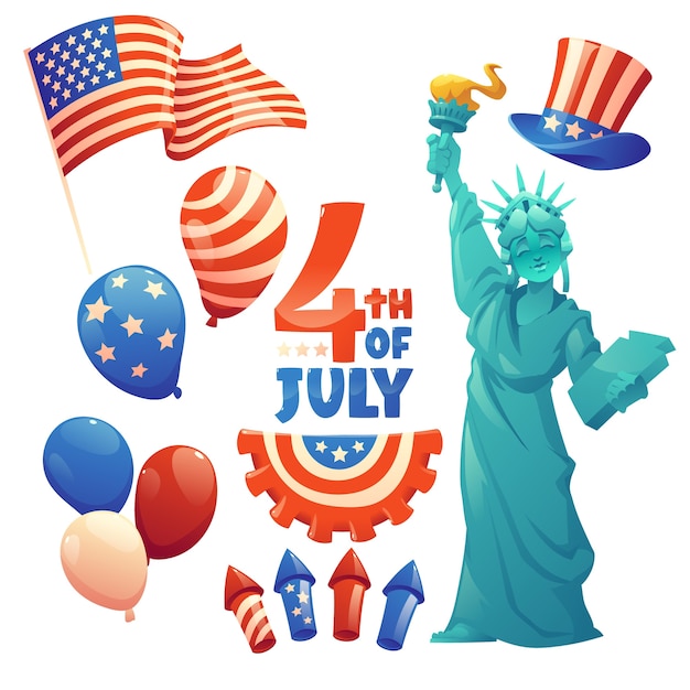 Cartoon 4th of july - independence day elements collection