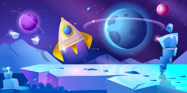 Free Vector cartoon alien planet landscape for space game background