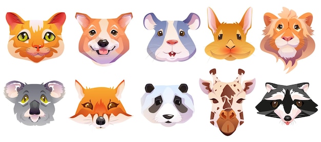 Free Vector cartoon animal face with cute pet masks for selfie photo or video