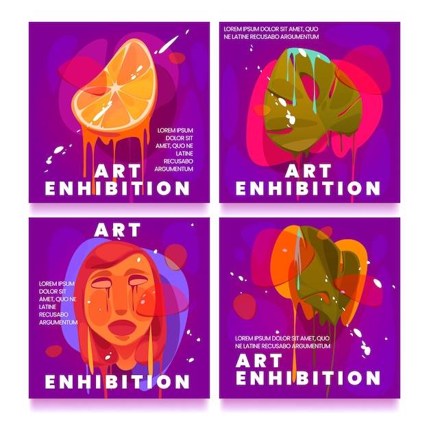 Free Vector cartoon art exhibition instagram posts