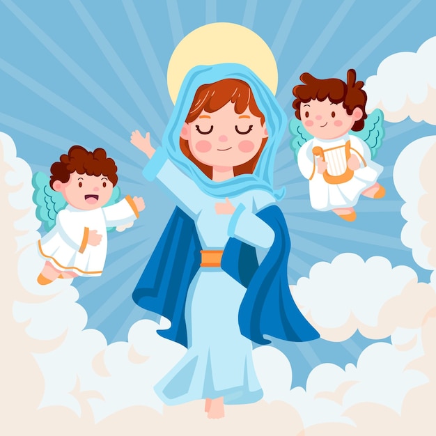 Cartoon assumption of mary illustration