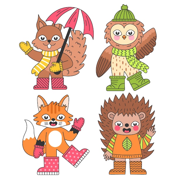 Free vector cartoon autumn animals collection