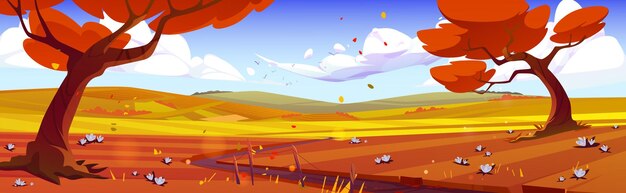 Cartoon autumn nature landscape rural fall scene