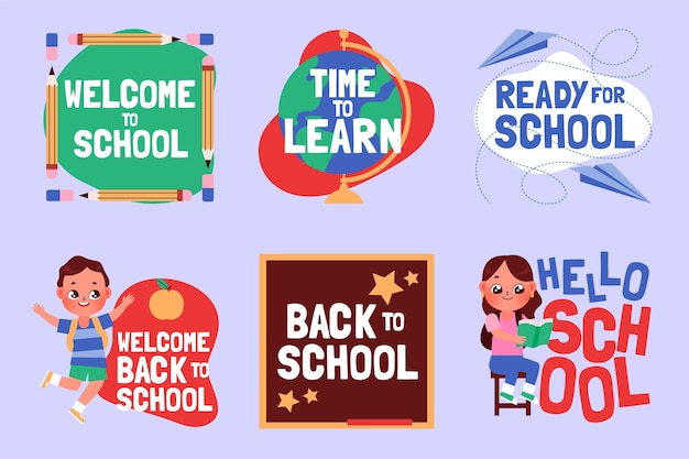 Cartoon back to school labels collection