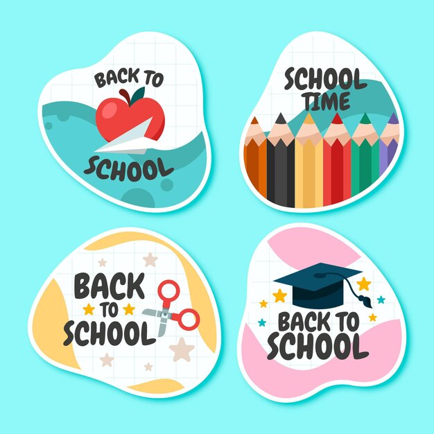 Cartoon back to school labels collection